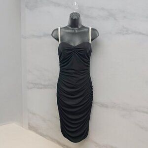 * Vtg Moda International Black Ruched and Rhinestone Strap Cocktail Dress Size S